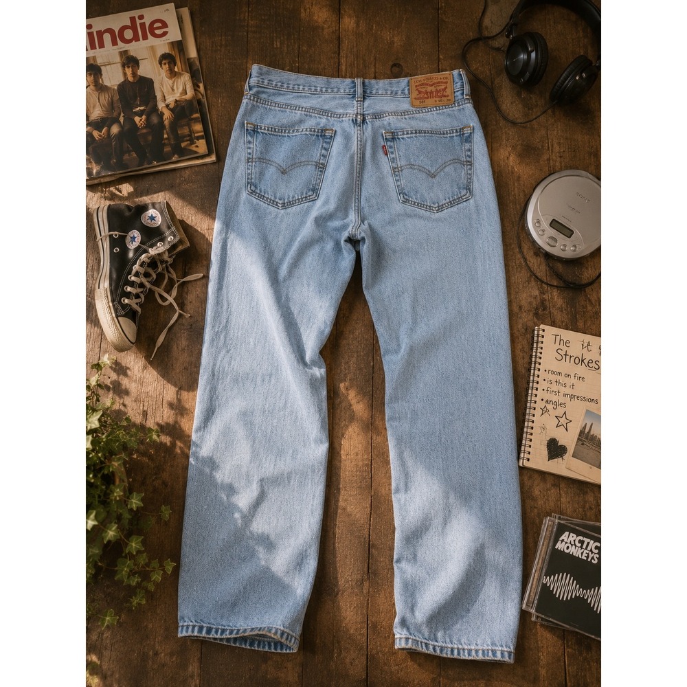 Levis 505 Regular Fit Straight Leg Light Wash Denim Jeans W36 L30 Distress